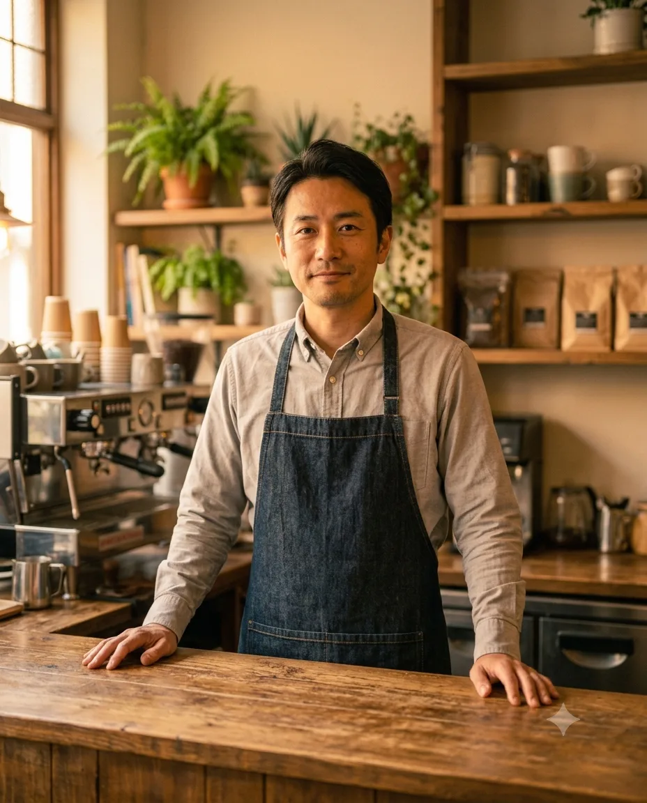 カウンターに立つ Cafe Hana のスタッフ